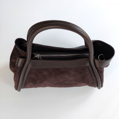 Wildledertasche  2 in 1 Handtasche & Tschchen Ledergriffe-dunkelbraun-Made in Italy