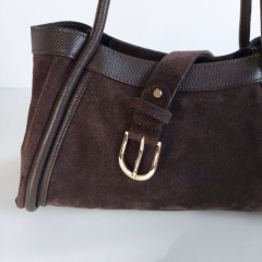 Wildledertasche  2 in 1 Handtasche & Tschchen Ledergriffe-dunkelbraun-Made in Italy