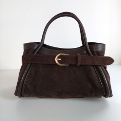 Wildledertasche  2 in 1 Handtasche & Tschchen Ledergriffe-dunkelbraun-Made in Italy