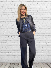 Paillettenstoff elastisch, marineblau schwarz