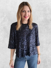 Paillettenstoff elastisch, marineblau schwarz