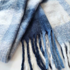 Schal mit Fransen Blockstreifen Halstuch flauschig weich, Dunkelblau Hellblau Wei�