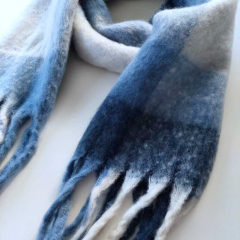 Schal mit Fransen Blockstreifen Halstuch flauschig weich, Dunkelblau Hellblau Wei�