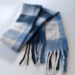 Schal mit Fransen Blockstreifen Halstuch flauschig weich, Dunkelblau Hellblau Wei�