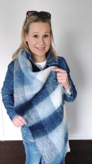 Schal mit Fransen Blockstreifen Halstuch flauschig weich, Dunkelblau Hellblau Wei�