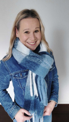 Schal mit Fransen Blockstreifen Halstuch flauschig weich, Dunkelblau Hellblau Wei�