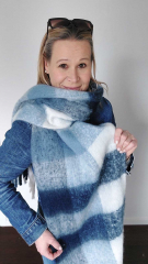 Schal mit Fransen Blockstreifen Halstuch flauschig weich, Dunkelblau Hellblau Wei�