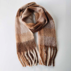 Schal mit Fransen Blockstreifen Halstuch flauschig weich, Braun Beige Cognacbraun