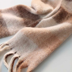 Schal mit Fransen Blockstreifen Halstuch flauschig weich, Braun Beige Cognacbraun
