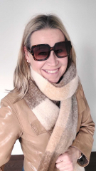 Schal mit Fransen Blockstreifen Halstuch flauschig weich, Braun Beige Cognacbraun