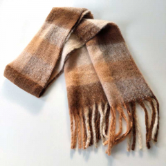 Schal mit Fransen Blockstreifen Halstuch flauschig weich, Braun Beige Cognacbraun
