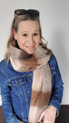 Schal mit Fransen Blockstreifen Halstuch flauschig weich, Braun Beige Cognacbraun