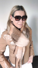 Schal mit Fransen Blockstreifen Halstuch flauschig weich, Braun Beige Cognacbraun