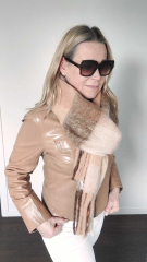 Schal mit Fransen Blockstreifen Halstuch flauschig weich, Braun Beige Cognacbraun