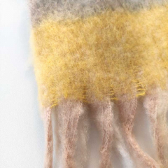 Schal mit Fransen Blockstreifen Halstuch flauschig weich, gelb grau beige