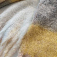 Schal mit Fransen Blockstreifen Halstuch flauschig weich, gelb grau beige