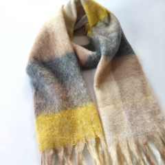 Schal mit Fransen Blockstreifen Halstuch flauschig weich, gelb grau beige