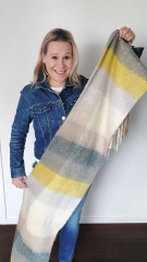 Schal mit Fransen Blockstreifen Halstuch flauschig weich, gelb grau beige