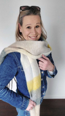 Schal mit Fransen Blockstreifen Halstuch flauschig weich, gelb grau beige