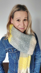 Schal mit Fransen Blockstreifen Halstuch flauschig weich, gelb grau beige