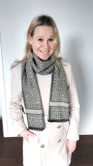 Schal Halstuch Labyrinthmuster grafisch, beige olivgr�n