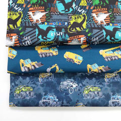 Einzelstck 1,2 m Softshell Stoff Jackenstoff Monstertrucks, bunt grau dunkelblau