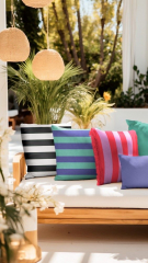 Canvas Stoff Blockstreifen 5 cm Baumwollstoff, pink dunkelblau