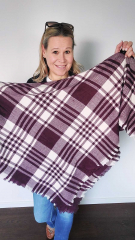 Schal Halstuch kariert Karomuster flauschig weich, burgundy creme