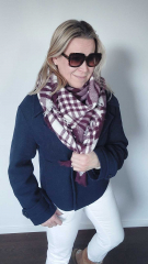 Schal Halstuch kariert Karomuster flauschig weich, burgundy creme