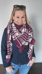 Schal Halstuch kariert Karomuster flauschig weich, burgundy creme