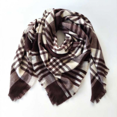 Schal Halstuch kariert Karomuster flauschig weich, dunkelbraun cremewei