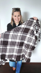 Schal Halstuch kariert Karomuster flauschig weich, dunkelbraun cremewei�