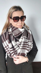 Schal Halstuch kariert Karomuster flauschig weich, dunkelbraun cremewei�