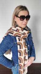 Schal Halstuch grafisches Muster - cognacbraun dunkelbraun hellbeige