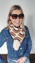 Schal Halstuch grafisches Muster - cognacbraun dunkelbraun hellbeige