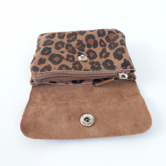 Wildleder-Geldb�rse Portemonnaie Leomuster klein, schwarz braun braun