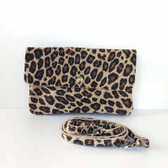 Wildleder-Umhngetasche Clutch kleines Leomuster rechteckig, braun schwarz beige