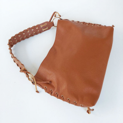 Ledertasche Handtasche sen & Lederschnrung - cognac braun - Made in Italy