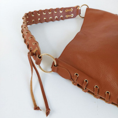 Ledertasche Handtasche sen & Lederschnrung - cognac braun - Made in Italy