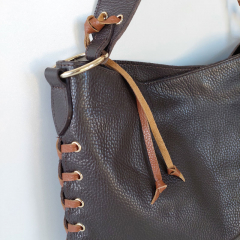 Ledertasche Handtasche sen & Lederschnrung - dunkelbraun - Made in Italy