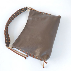 Ledertasche Handtasche �sen & Lederschn�rung - taupe - Made in Italy