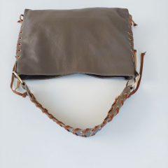 Ledertasche Handtasche �sen & Lederschn�rung - taupe - Made in Italy