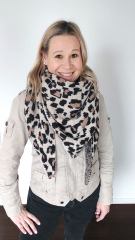 Dreieckstuch Schal Leopardenmuster Wollschal flauschig weich, schwarz braun beige