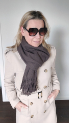 Schal mit Fransen Halstuch flauschig weich  uni, dunkelbraun