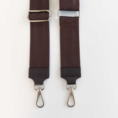 Taschengurt uni gemusterte Streifen - dunkelbraun - dunkelbraunes Leder, silber Schnallen