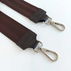 Taschengurt uni gemusterte Streifen - dunkelbraun - dunkelbraunes Leder, silber Schnallen