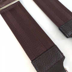 Taschengurt uni gemusterte Streifen - dunkelbraun - dunkelbraunes Leder, silber Schnallen