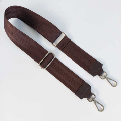 Taschengurt uni gemusterte Streifen - dunkelbraun - dunkelbraunes Leder, silber Schnallen