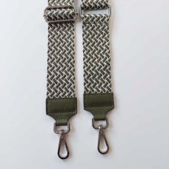 Taschengurt Taschenriemen Webmuster Weave - hellbeige armygrn -armygrnes Leder- silber Schnallen