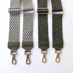 Taschengurt Taschenriemen Webmuster Weave - hellbeige armygr�n -armygr�nes Leder- silber Schnallen